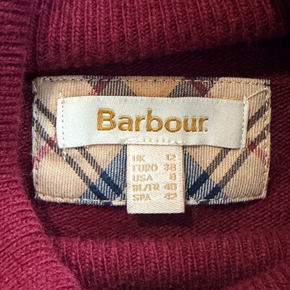 BARBOUR PENDLE ROLL COLLAR SWEATER. BURGUNDY, Size 8. Wool/Cotton. - Picture 5 of 10